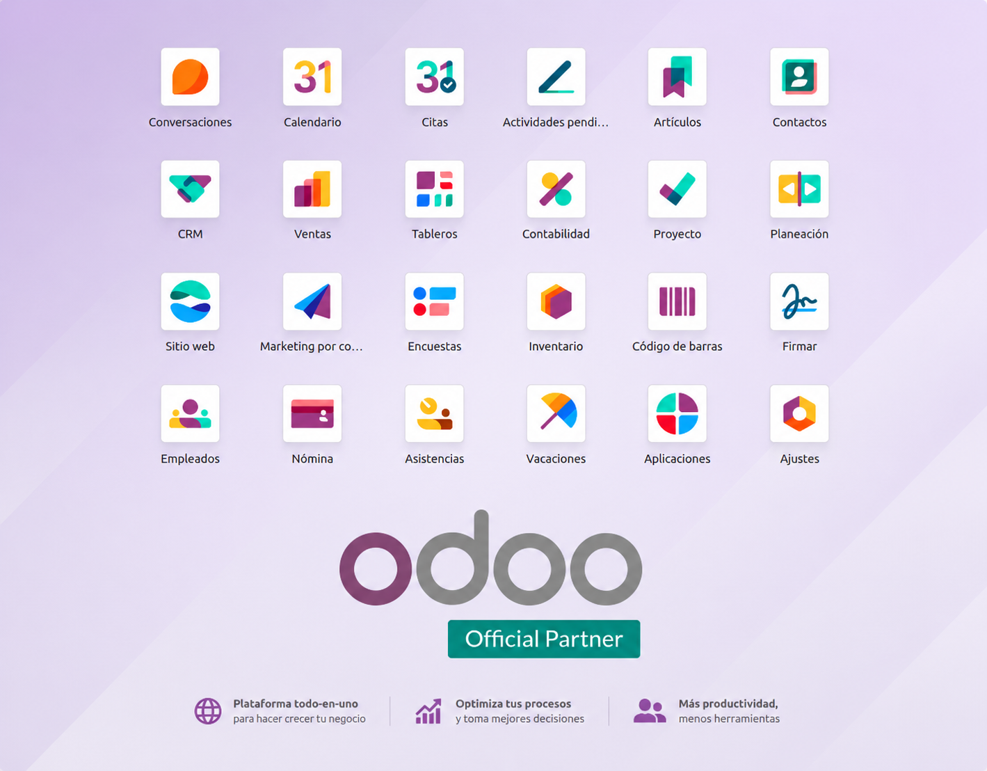 Aplicaciones de Odoo ERP en dispositivo móvil